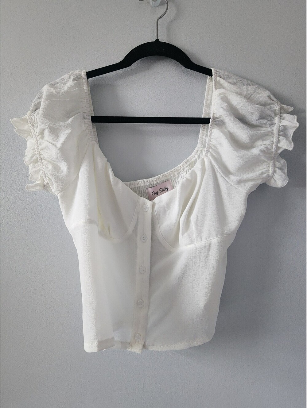 Cry Baby White Button-Up Puff Sleeve Blouse Size L